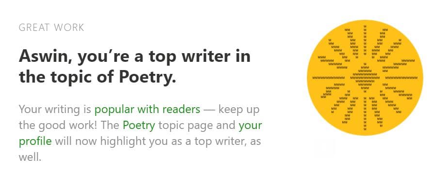 Medium recognition naming Aswin a top writer in Poetry.